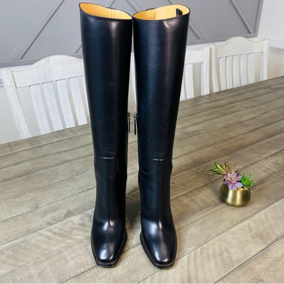 Ralph Lauren Purple Label Renley Knee High Boots Black Burnished Leather Size 6 - Picture 8 of 14
